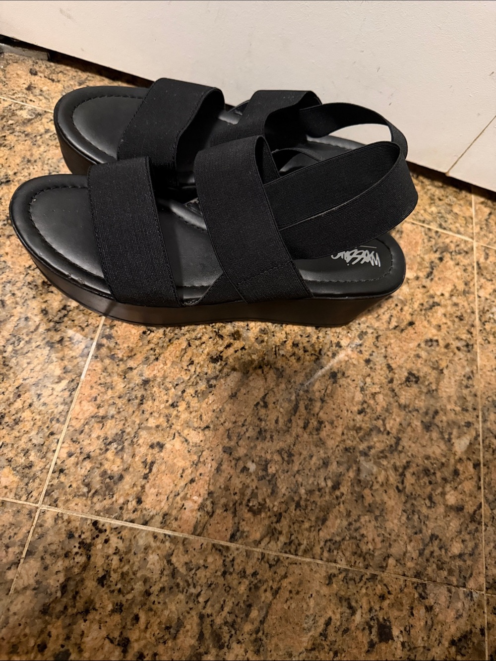 Strappy Black Platform Sandals with Stretch Bands